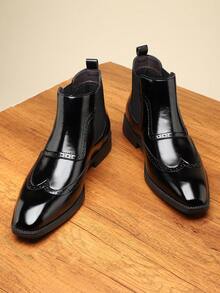 Men's High-Top Brogue Carved Boots, British Style Casual Business Soft Sole Chelsea Boots