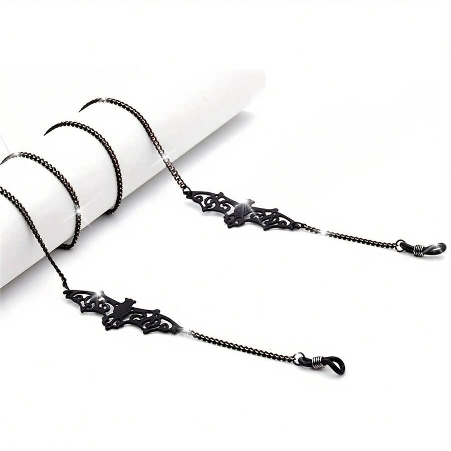 Exquisite Vintage Gothic Bat-Shaped Eyeglass Chain Necklace - Unisex Style With Intricate Metalwork, Secure Retainer Strap For Fashion & Reading Glasses, Ideal For Costume Parties & Gothic-Themed Events - màu đen - Xem 1
