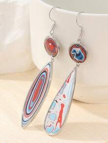 Vintage Copper Asymmetric Faux Pearl Pendant Earrings, Handmade Bohemian Style Women Earrings