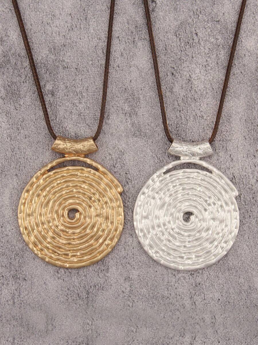 1pc Minimalist Spiral Disc Alloy Pendant Necklace, High-End Unique Personalized Unisex Couple Necklace