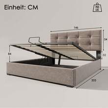 Hydraulic Double Upholstered Bed 140x200cm, Mattress Included, Adjustable Headboard, Bed With Metal Slatted Frame, Velvet, Modern Bed Frame With Storage Space, Light Grey - LIGHT GREY + Velvet + 140cm*200cm - View 5