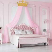 D2pcs Princ Party Pink Tulle Background Curtain Decorations Set Glitter Crown Oversized 5x8 Ft Pink Gauze Backdrop For Princ Birthdays Party Mothers Day Bridal Baby Showers Wedding10 - 如圖 - 查看 4