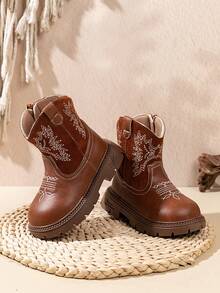 1 par de botas planas estilo occidental bordadas para bebé, botas cómodas y ligeras adecuadas para uso casual y al aire libre en otoño/invierno - Marrón - Ver 5