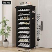Yi Youyuan 6/8/10 Tier Black Metal Frame Shoe Rack With Breathable Cloth - No Assembly Required, Sturdy Stainless Steel Storage Design For Shoe Organizer - Space Saving Design, Suitable For Home, Dorm, Store - Freestanding, Easy To Install, Durable, Small Footprint Shoe Rack, Space Saving Shoe Shelf, Wardrobe Shoe Rack, Covered Shoe Rack, Home Organization, Dorm Essential, Freestanding Organizer, Compact Design, Durable Structure, Multi-Tier Shelves - Black - View 9