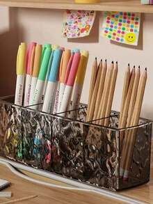 1个亚克力化妆刷收纳盒，三格化妆品收纳盒兼笔筒，适用于办公桌、梳妆台，理想的圣诞礼物 - 彩色 - 查看 10