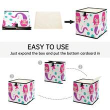 1 pieza Caja de almacenamiento abierta con estampado de sirena de dibujos animados, organizador apilable, diseño resistente y de múltiples usos que ahorra espacio para el hogar, dormitorio, organización del hogar, almacenamiento debajo de la cama
