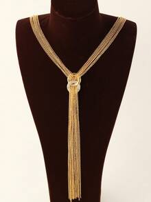 قلادة طويلة بشراشيب معدنية بطراز أوروبي وأمريكي عصري بسيط، سلسلة كنزة للنساء