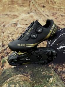 专业男士山地骑行鞋，优质 PU 鞋面防滑外底，MTB Racing City 山地自行车运动鞋，女士山地自行车鞋，轻便时尚户外骑行鞋，适合所有季节 - 黑金 - 查看 6