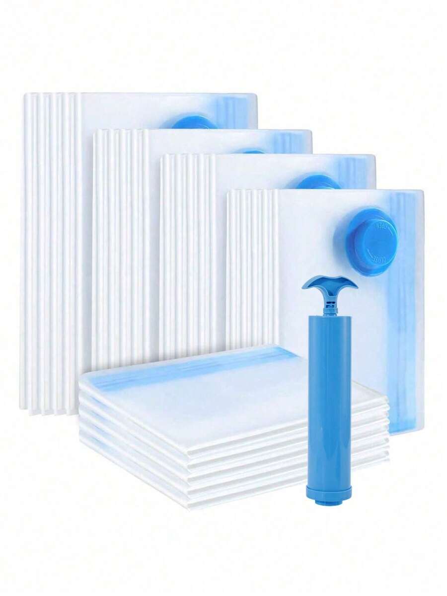 5 buc Sac de vidat convenabil, cu 1 pompă de aspirație, pentru organizator de casă, pilote, haine, îmbrăcăminte, pilote, pături, lenjerie de pat, Set de saci de depozitare în vid, Saci sigilați în vid, Sac de depozitare în vid, Sac de depozitare în vid, Saci de aer impermeabili prin compresie, economisind spațiu pentru călătorii, Organizatori de ambalare acasă