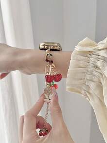 1pc Female's Women's Watch Bracelet Compatible With Apple Watch Band Love Cherry Pendant Gold Watch Strap,Compatible With Apple Watch 38/40/41/42/44/45/46/49 MM, Suitable For Ultra3/2/1/SE/11/10/9/8/7/6/5/4/3/2/1