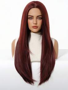 Peruci elegante și respirabile, de culoare vișinie, cu breton - păr sintetic lung, drept, rezistent la căldură - perfecte pentru festivaluri, petreceri și cadouri, festivaluri, Halloween, accesorii pentru peruci