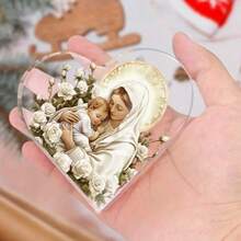 1pc Jesus And Virgin Mary Acrylic Figurine, Heart-Shaped Desktop Decor With White Rose, Suitable For Home And Office Decoration, No Electricity Required, Creative Spiritual Gift, Religious Theme, Christmas Decoration - Multicolor - View 4