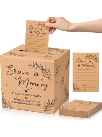 51张记忆分享卡片套装，用于收集生活回忆，记忆卡盒适用于葬礼、毕业典礼、婚礼、新娘送礼会、生日、周年纪念日、退休等场合，创意礼品（牛皮纸/黑色、金色）