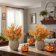 1pc Artificial Fall Foliage Floral Basket, DIY Decor Suitable For Halloween, Thanksgiving Decoration. Can Be Placed On Kitchen, Dining Table To Create A Harvest Atmosphere, Maintenance-Free, Long-Lasting Natural Elegance. Infuses Space With Rich Autumn Ambiance, Also Suitable For Garden Decoration, A Practical And Versatile Item For Holiday And Everyday Use.