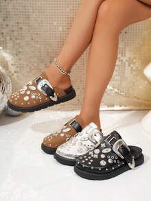 Women's Fashion Comfortable Rivet Personalized Black Wedge & Platform Shoes