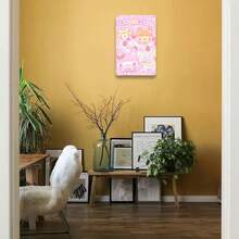 1pc Kawaii Japanese Anime Sweet Pastel Pink Cute Bunny & Strawberry Metal Tin Sign Wall Decor - 20.32x30.48 Cm Chibi Girl Art For Room, Birthday Party, Kawaii Lovers Gift, 2D Flat, Perfect For Room Decor - 20.32X30.48厘米 - 查看 4