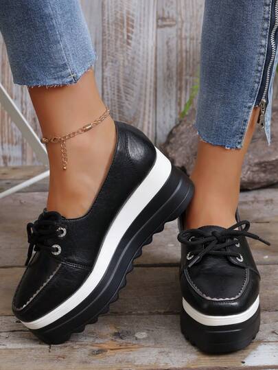 2025 Elegant Feminine Casual Comfortable Black Mary Jane Platform Pumps, Soft Leather Wedge Heels Suitable For Daily, Vacation, Commute, Valentine's Day, Halloween, Graduation, Date Outfit. Women Shoes