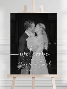 Plantilla de cartel de bienvenida para foto de boda elegante, Cartel de bienvenida, Collage de fotos de boda, Cartel de bienvenida moderno, Póster imprimible para recepción de boda - Multicolor - Ver 3