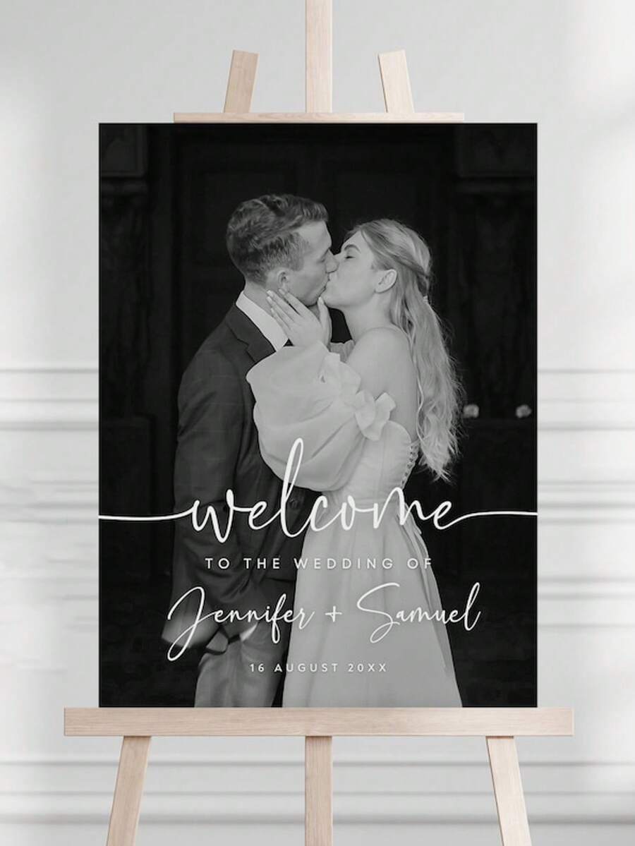 Elegant Wedding Photo Welcome Sign Template, Welcome Board, Modern Welcome Sign, Printable Wedding Reception Poster, Forever Love, Monochrome, Aesthetic Wedding Decor, Minimalist, Boho, Editable Canva Template - Multicolor - View 1