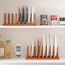 Bamboo Wooden Dish Drying Rack, Vertical Pot Lid Plate Organizer Holder For Cabinet Space Saver, Cutting Board Rack Stand, Pot Lid Holder Kitchen Cabinet Organizer Dish Drying Rack, Baking Pan Drainer, Detachable Book Storage Holder For Office Home Organization And Display, Home Decor, Party & Christmas Storage - 彩色 - 查看 1