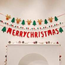 3pcs/Set DIY Christmas Tree, Reindeer, Merry Christmas Paper Pull Flags, Felt Letter Material Pull Flags, Christmas Pom Pom Party Decorations, Home Decor