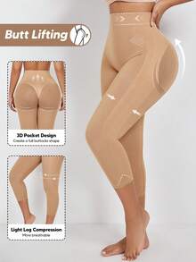 High Waist Seamless Slimming Shaping Leggings Spring - Apricot - View 1