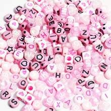100pcs/Pack 6-7mm Mixed Alphabet & Heart Shaped Acrylic Beads In Pink Color For DIY Bracelet And Necklace Valentines - Pink - View 6