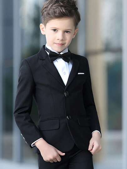 Boys' Slim Fit Suit Jacket, Children's Formal Attire Set, Suitable For Party, School And Other Occasions, Black, Size 6-16 Years