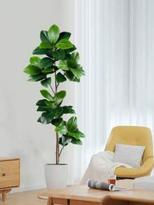 74-140cm Large Artificial Ficus Tree Tropical Fiddle Fig Tree Plants Plastic Fig Tree Branch Real Touch Green Magnolia Leaves For Home Garden Office Kitchen Decor Without 1pc