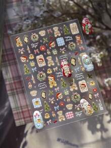 1pc 5D Christmas Gold White Line French Style Nail Art Stickers High Quality 5D Embossed Crystal Diamond Nail Sticker Art Decal Design Gem Press On Nail Wraps Decals Manicure Decoration Accessories - Multicolor - View 5