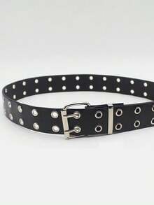 Square Buckle Punk Silver Double - Eyelets Chain - Decor Jeans Belt - Y2K Stylish & Timeless Versatile Essential Summer, School Casual, Business, Boyfriend Husband Father Dad Men Gift, Daily Wear, Fashion, Teen, Outdoor, Vacation, Athletic, Travel, Street, Boho, Vintage Fall, Autumn, Halloween Autumn-Winter Accessories,Suitable For Teens, Youth,Men,Casual, Outdoor, Athletic, Vacation, Graduation Gifts, Birthday, Daily Wear