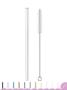 Paie drăguțe din sticlă cu perii de paie, paie reutilizabile de 7,87 inch / 8 mm, multicolore rezistente la spargere, pentru smoothie-uri, milkshake-uri, ceai sau cafea cu gheață