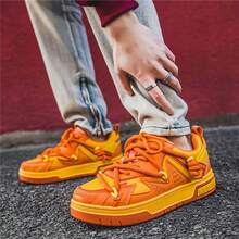 Versatile Retro Casual Student Sports Shoes For Men, Color Block Lace-Up Sneakers, Orange Skate Shoes, A Pair Of Fresh Color Shoes Suitable As Christmas Gift - Orange - View 6