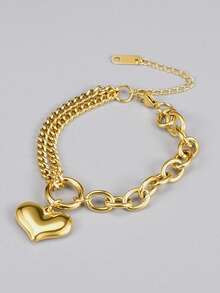 1pc Stainless Steel Heart Charm Bracelet, Suitable For Women