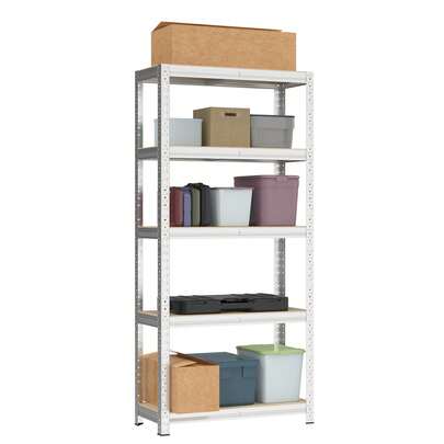Huini 5 Tier Boltless  Shelving Unit Storage Units, Heavy Duty Metal Shelves For Warehouse/Garage/Shed/Workshop/Commercial/Industrial/Kitchen, 875KG Capacity (175KG Per Shelf), Tool-Free Assembly, Can Be Split Into 2 Smaller Shelf Units | Standard, 150x70x30cm, Galvanised