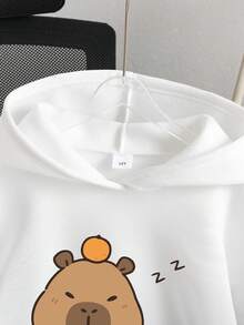 Tween Girl Cartoon Graphic Print Warm Sweatshirt - White - View 3