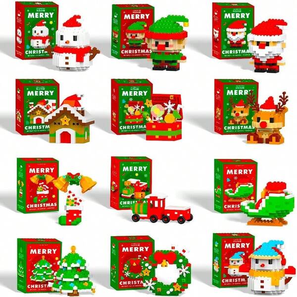 Conjunto de blocos de construção com design de Papai Noel 4 em 1, 748 peças, enfeites de blocos de construção com tema de Natal, mini figuras de construção, presentes de Natal, Ano Novo, aniversário, lembrancinhas de festa