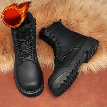 Botas casuales unisex de suela gruesa, cómodas, de puntera redondeada y con forro de felpa cálido. Con brillo natural, versátiles y lujosas. (Este estilo es grande, se recomienda pedir una talla menos)
