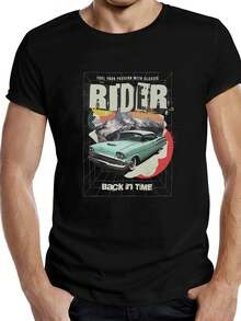 Retro Classic Muscle Car , High- Quality Shirt, Men' S Shirts, Comfortable And Stylish For Hanging Out With Friends Over The Weekend, Casual T-Shirt Graphic Tees, 100 Percent Cotton Shirts, White Street Graphic Tees, Men's T-Shirt, Funny Graphic Vintage T Shirts, S-XXXL - 黑色-3 - 查看 2