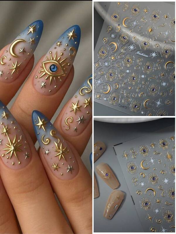 CoCo Notes ملصق أظافر جيلي مزخرف بالذهب 5D قطعة واحدة، ديكورات فن الأظافر DIY