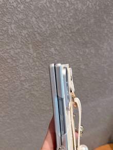 1件装女士时尚折叠手机壳，银色外壳，皮革，牛仔布，珍珠挂绳，适用于三星Galaxy Z Fold 7、Galaxy Z Fold 6、Galaxy Z Fold 5、Galaxy Z Fold 4，可用作生日、万圣节、圣诞节礼物 - 彩色 - 查看 10