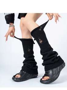 Women's Autumn/Winter Leg Warmers, Knitted Leg Warmers, Y2K Style Distressed Holey Leg Warmers, Suitable For Layering