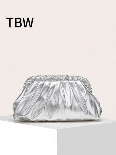 Women's Solid Color PU Pleated Cloud Bag, Retro Style, Large Capacity, Fashionable, Suitable For Outings And Shopping