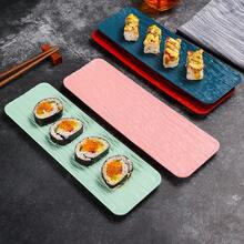 Japanese Sushi Plate, Creative Stone Texture Long Rectangular Plate, Plastic Serving Tray For Home Use, Snacks, Desserts, Salads