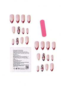 24 pezzi Unghie finte con stampa autunnale e invernale a ciliegia e leopardo, a forma di mandorla, adatte per feste, balli e uso quotidiano di donne e ragazze, rimovibili e riutilizzabili