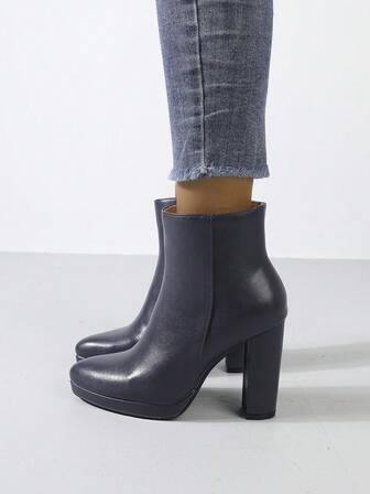Timesize Fall/Winter Navy Blue Platform Waterproof Ankle Boots, Women's Fashion Short Boots, High Heel Boots, Super High Heel Boots