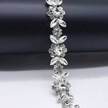 1 Yard Sparkling Crystal Braided Ribbon Rhinestone Trimmed Silver Chain Bridal Wedding Dress Shoes Decoration Accessories