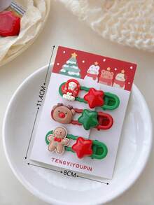3pcs Christmas Cute Cartoon Hair Clip Combination Sweet Girl Holiday Dress Up Bangs Broken Hair Edge Clip Hair Accessories, Claw Clips