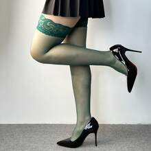 A Pair Of Women's Large-Size Lace Knee-High Socks, Sexy Thigh-High Socks - 一雙裝綠色 - 查看 2