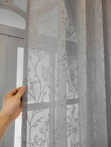 1 件欧式植绒樱花图案窗帘薄片适用于客厅、卧室、阳台、餐厅、加厚半透明隔断帘、提花简欧式灰色窗帘家居装饰 - 灰色 - 查看 7